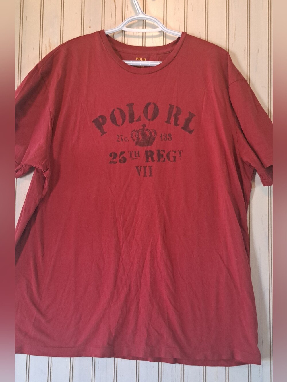 Rare Polo Ralph Lauren T-Shirt Adult XL Red Crew Neck Front Logo Single Stitch